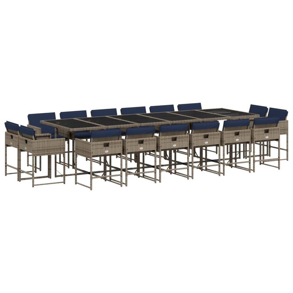 vidaXL 17-teiliges Garten-Ess-Set mit Kissen, grau, Polyrattan