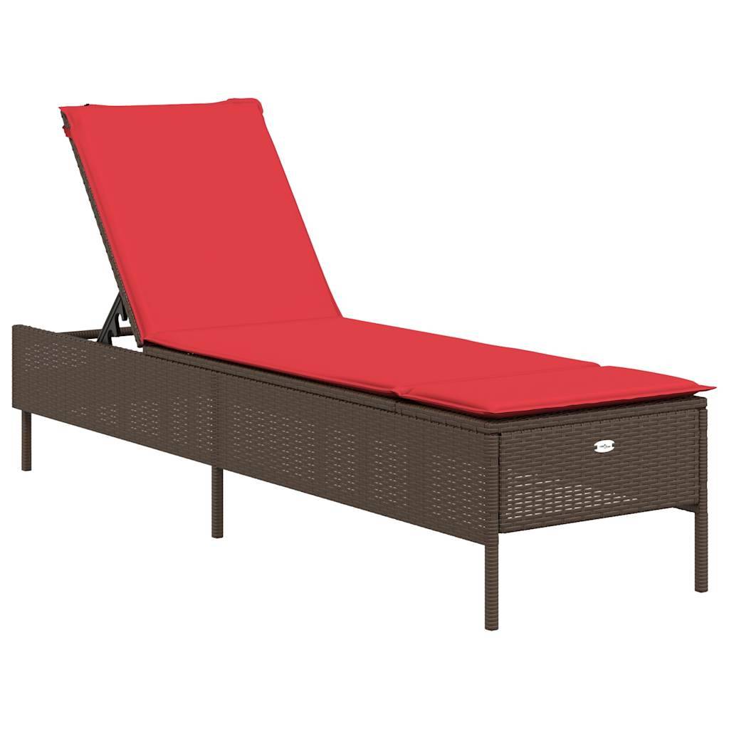 vidaXL Sonnenliege mit Kissen Braun Poly Rattan