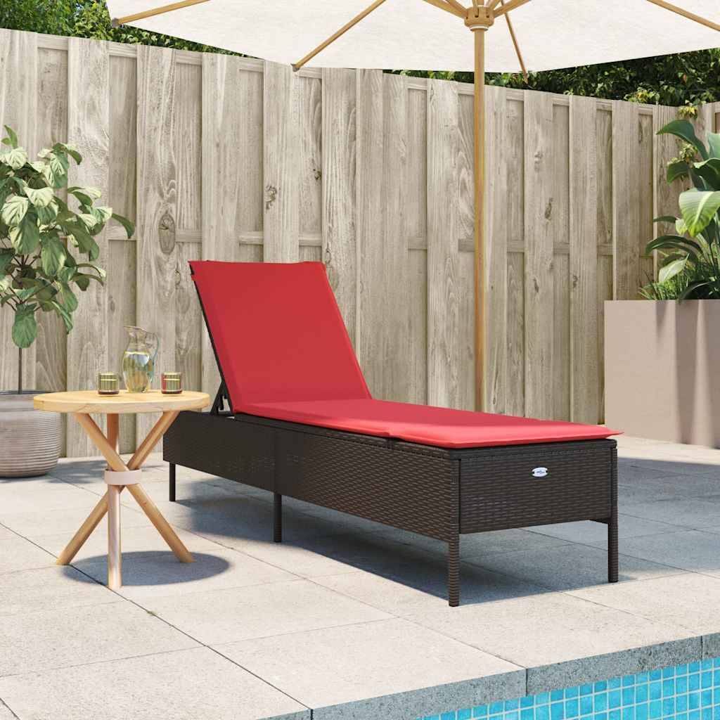 vidaXL Sonnenliege mit Kissen Braun Poly Rattan