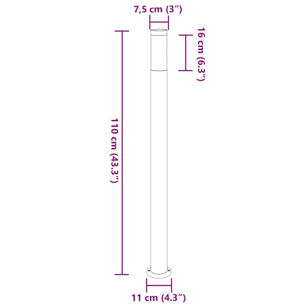 Diagramm eines zylindrischen Pfahls mit beschrifteten Maßen: Höhe 110 cm (43,3