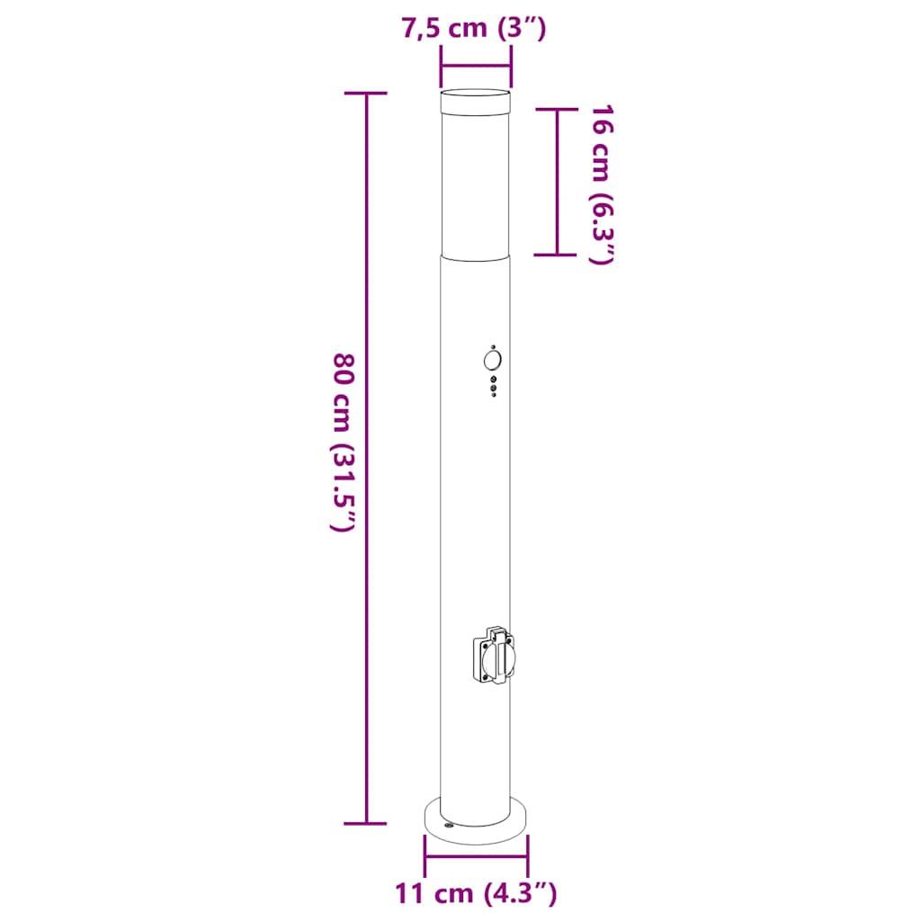 Diagramm eines vertikalen Zylinders mit Maßen: Höhe 80 cm (31,5