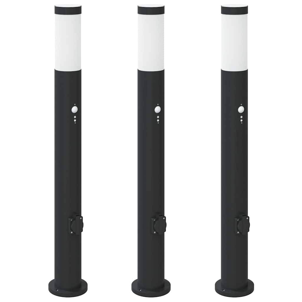 vidaXL Pollerleuchten mit Sensor&Steckdose 3er 80 cm Edelstahl IP44
