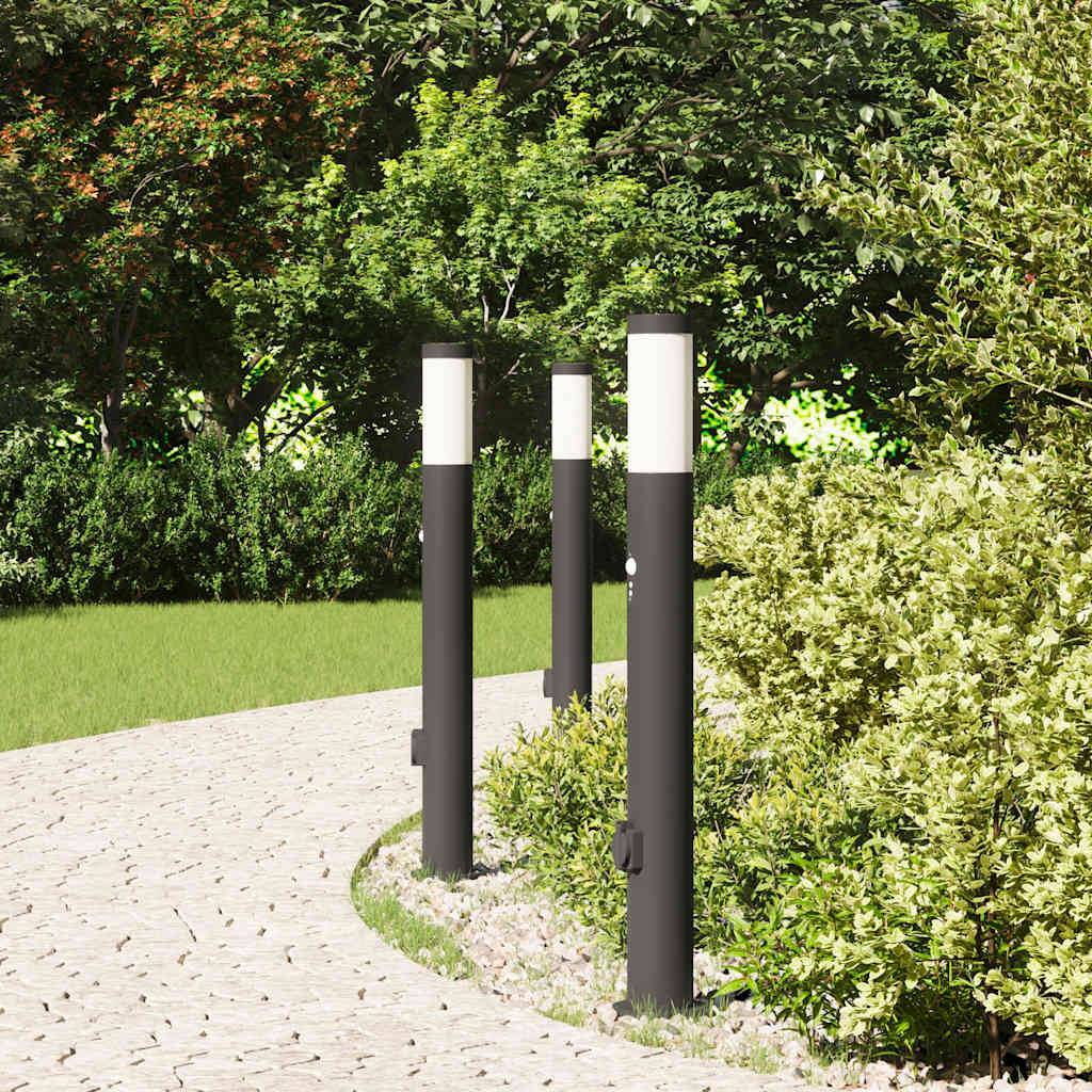 vidaXL Pollerleuchten mit Sensor&Steckdose 3er 80 cm Edelstahl IP44