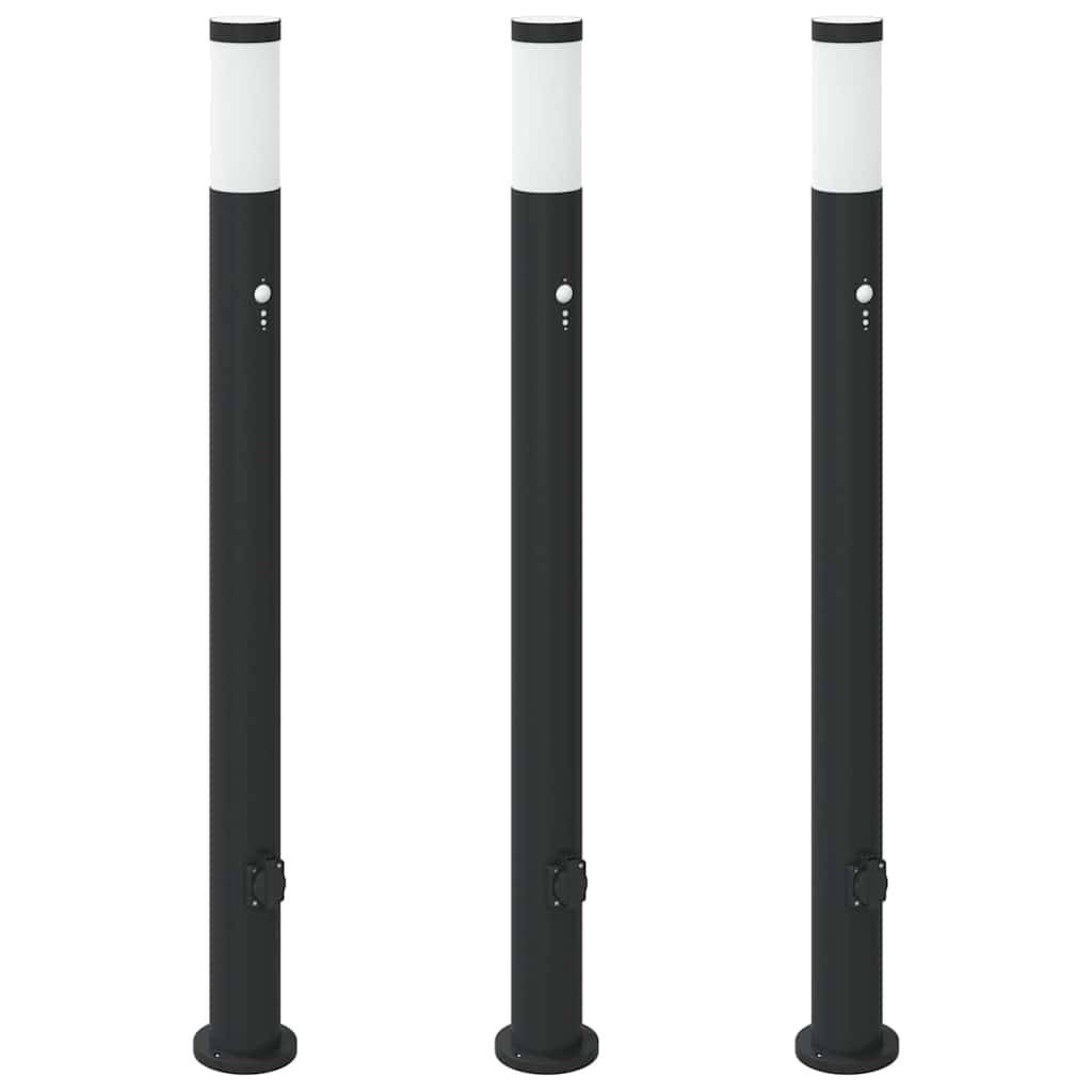 vidaXL Pollerleuchten mit Sensor&Steckdose 3er 110 cm Edelstahl IP44