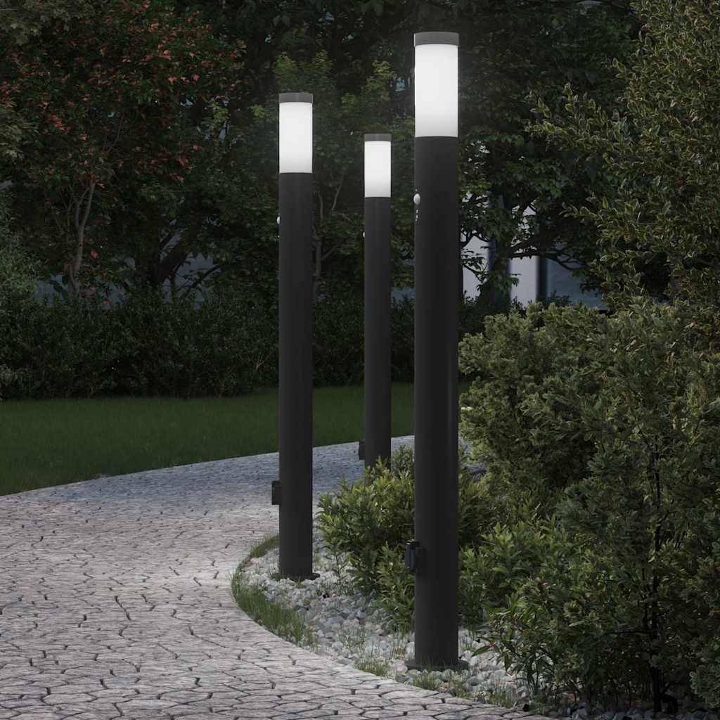 vidaXL Pollerleuchten mit Sensor&Steckdose 3er 110 cm Edelstahl IP44