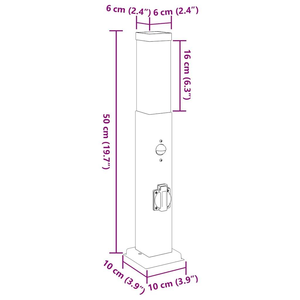 vidaXL Pollerleuchten mit Sensor&Steckdose 3 Stk. 50 cm Edelstahl IP44
