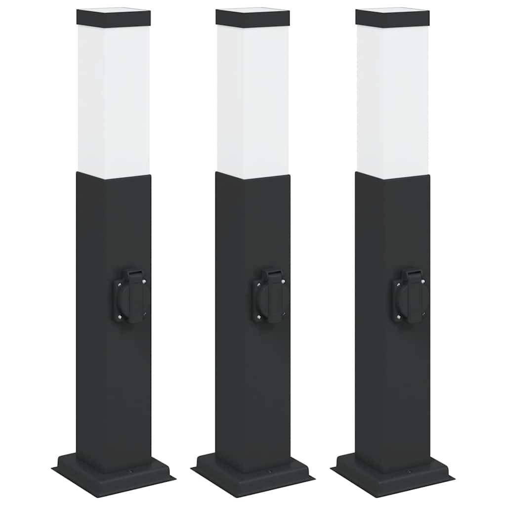 vidaXL Pollerleuchten mit Steckdose 3 Stk. 50 cm Schwarz IP44