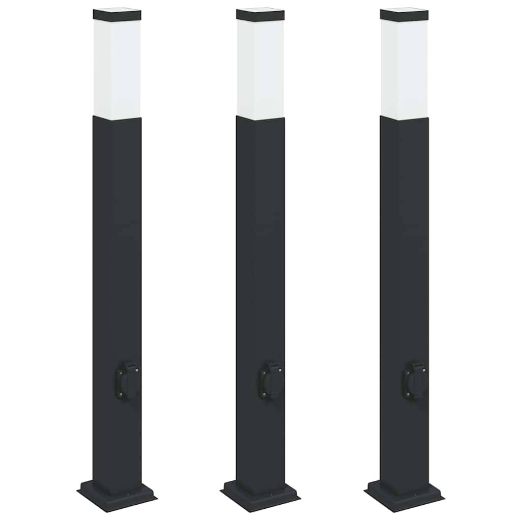 vidaXL Pollerleuchten mit Steckdose 3 Stk. 80 cm Schwarz IP44
