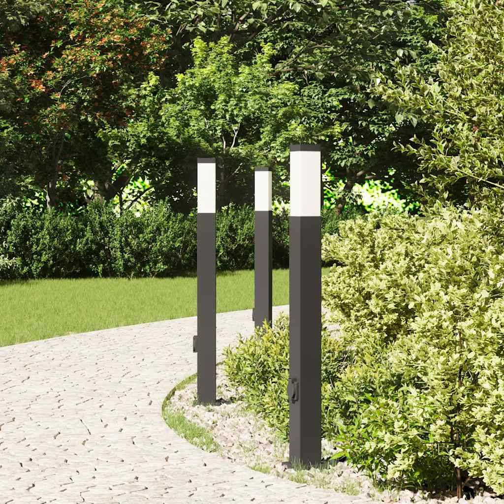 vidaXL Pollerleuchten mit Steckdose 3 Stk. 80 cm Schwarz IP44