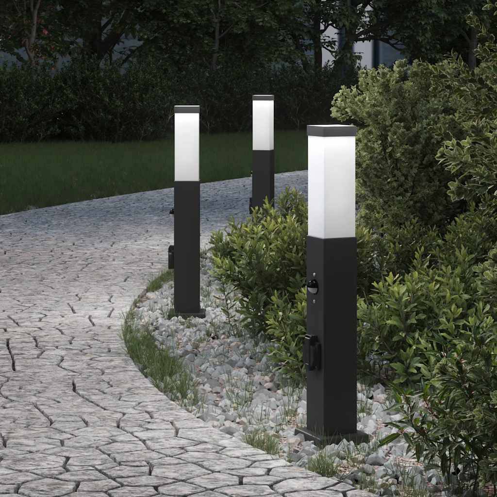 vidaXL Pollerleuchten mit Sensor&Steckdose 3 Stk. 50 cm Schwarz IP44