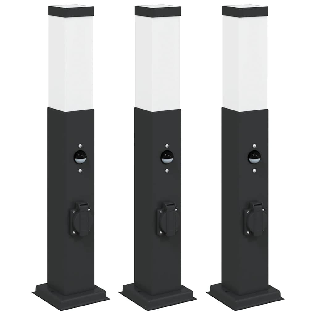 vidaXL Pollerleuchten mit Sensor&Steckdose 3 Stk. 50 cm Schwarz IP44