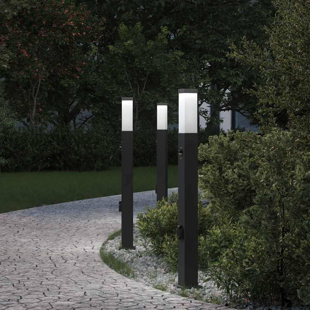 vidaXL Pollerleuchten mit Sensor&Steckdose 3 Stk. 80 cm Schwarz IP44
