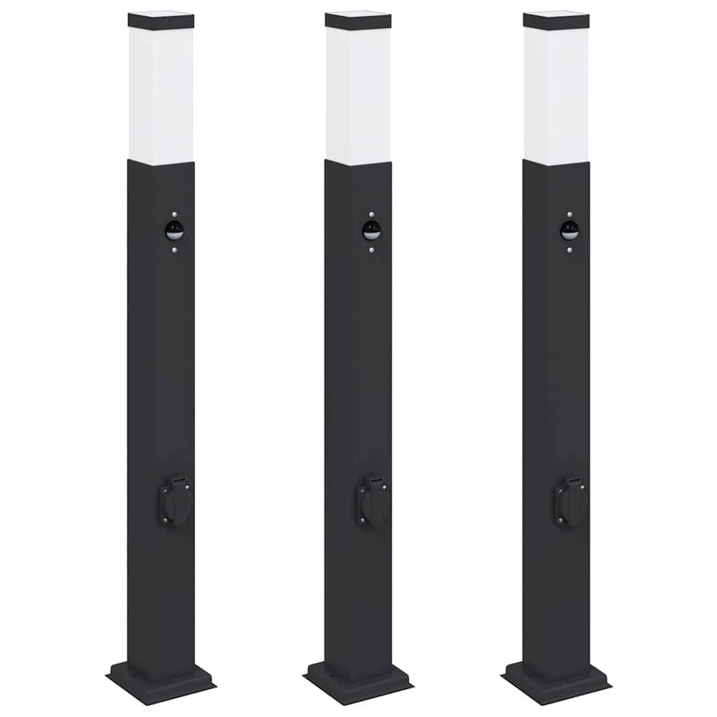 vidaXL Pollerleuchten mit Sensor&Steckdose 3 Stk. 80 cm Schwarz IP44
