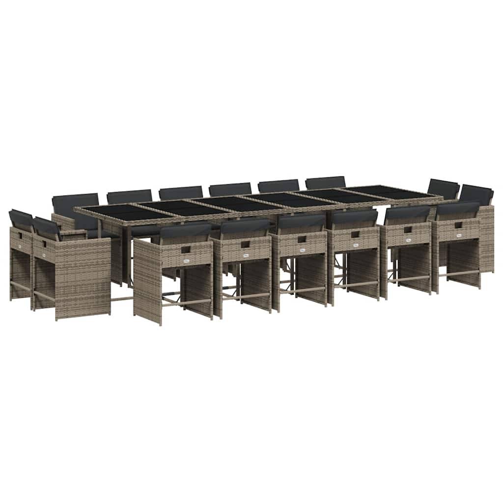 vidaXL 17-tlg. Garten-Essgruppe mit Kissen Grau Poly Rattan