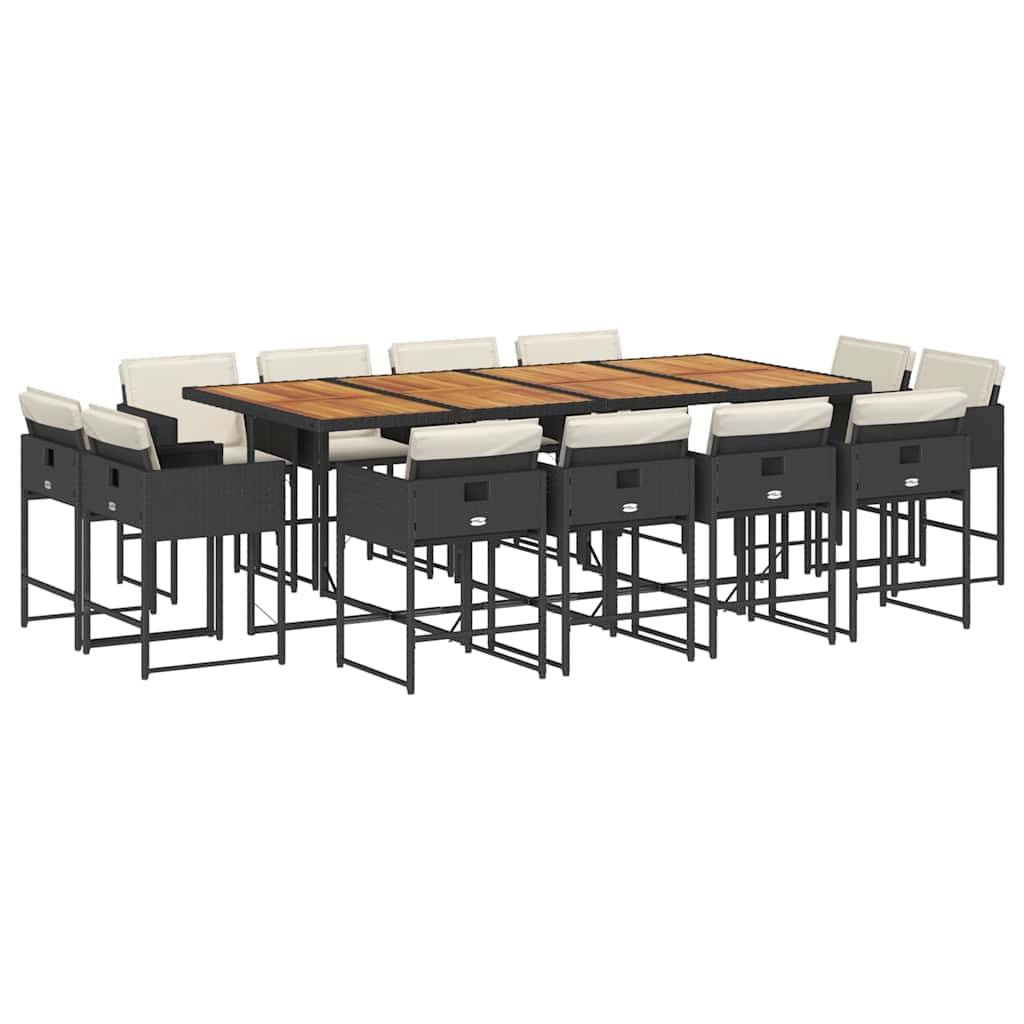 vidaXL 13-tlg. Garten-Essgruppe mit Kissen Schwarz Poly Rattan