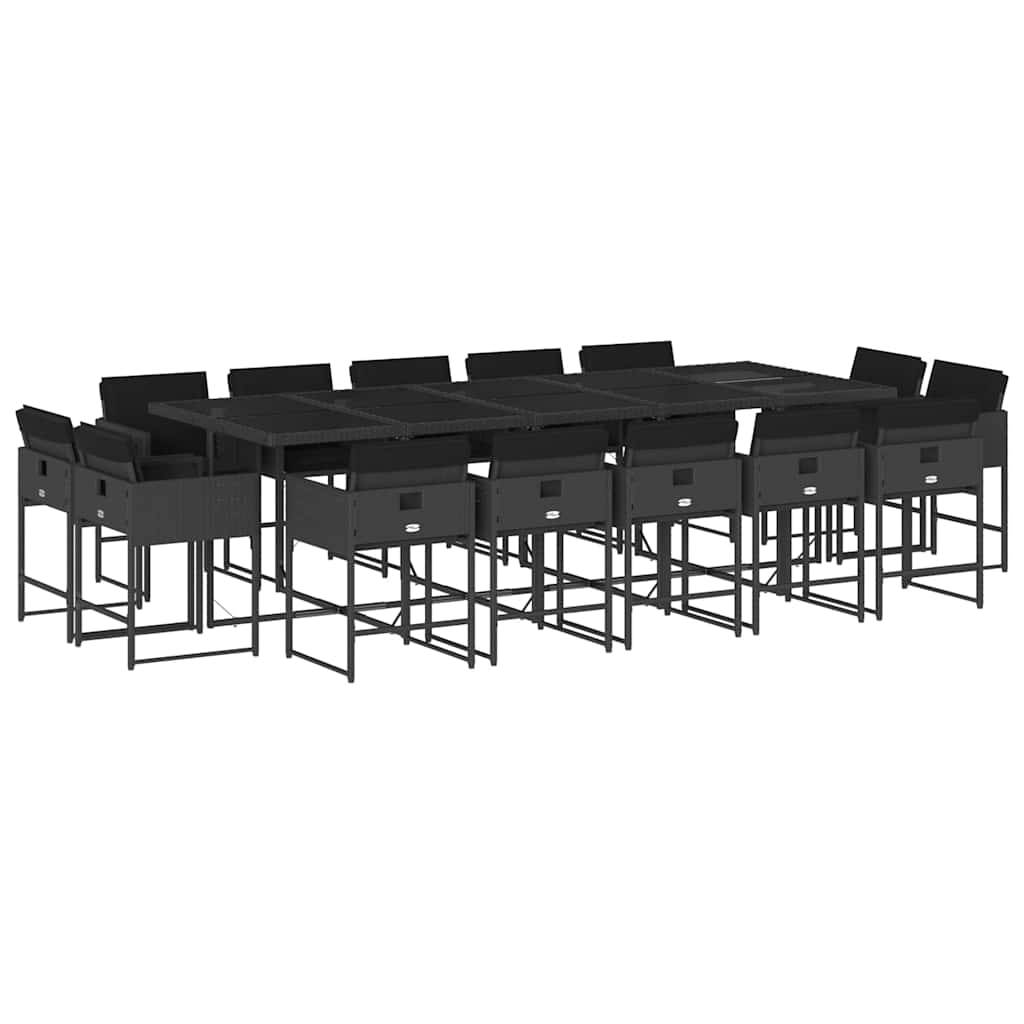 vidaXL 15-tlg. Garten-Essgruppe mit Kissen Schwarz Poly Rattan
