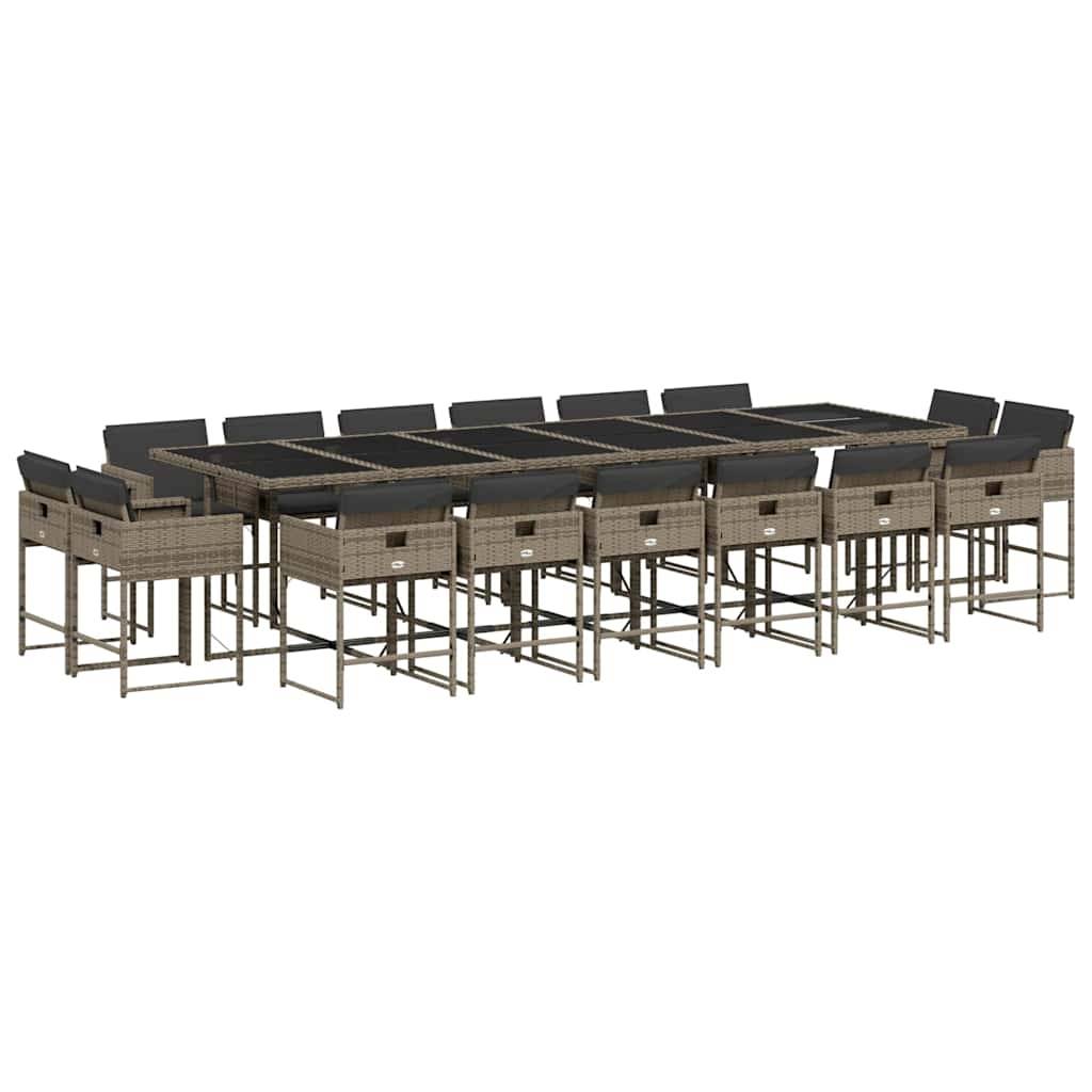 vidaXL 17-tlg. Garten-Essgruppe mit Kissen Grau Poly Rattan