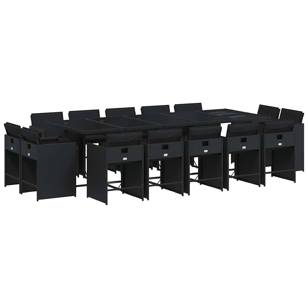 vidaXL 15-tlg. Garten-Essgruppe mit Kissen Schwarz Poly Rattan