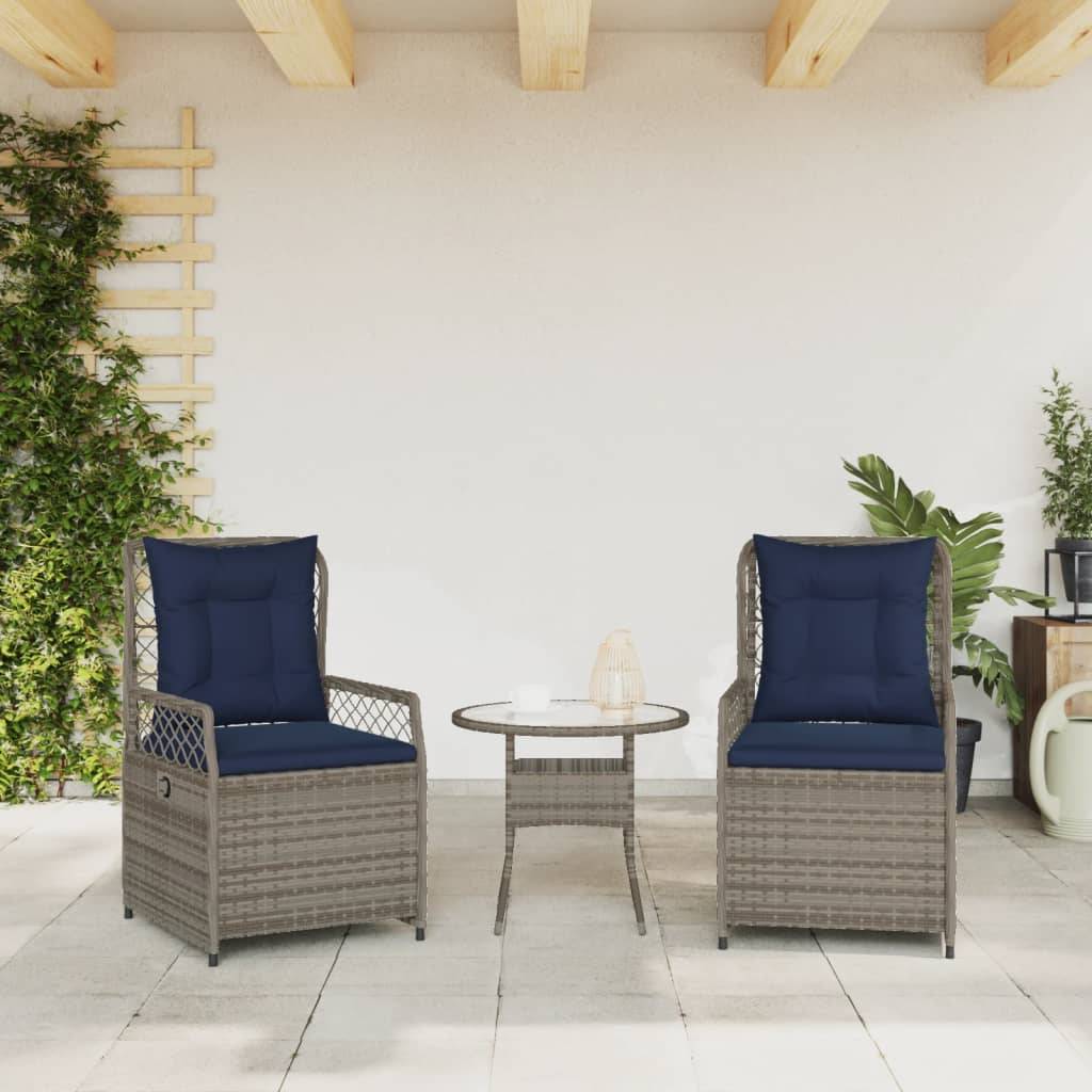 vidaXL Liegende Gartenstühle 2 Stk. Grau Poly Rattan
