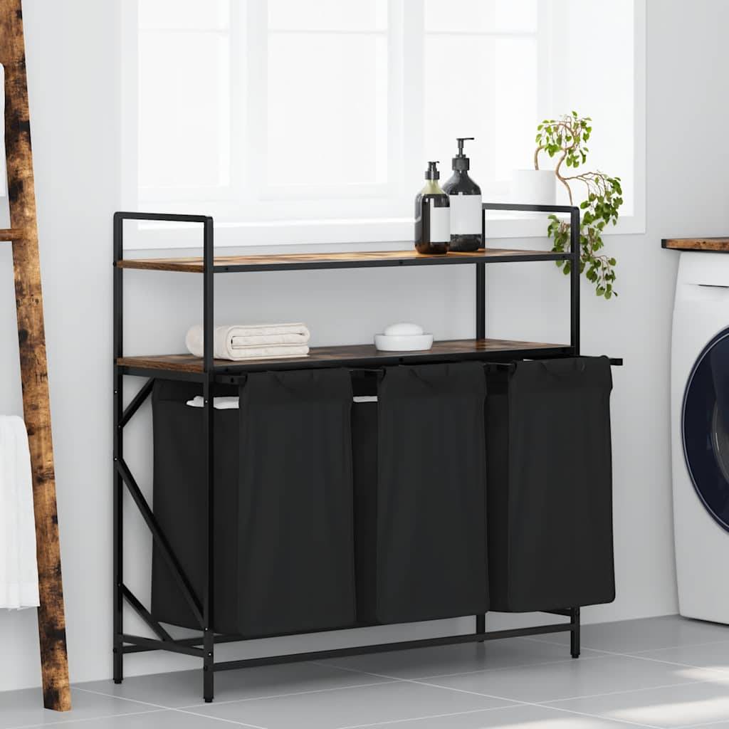 vidaXL Wäschekorb 3 Fächer mit Ablagen Räuchereiche