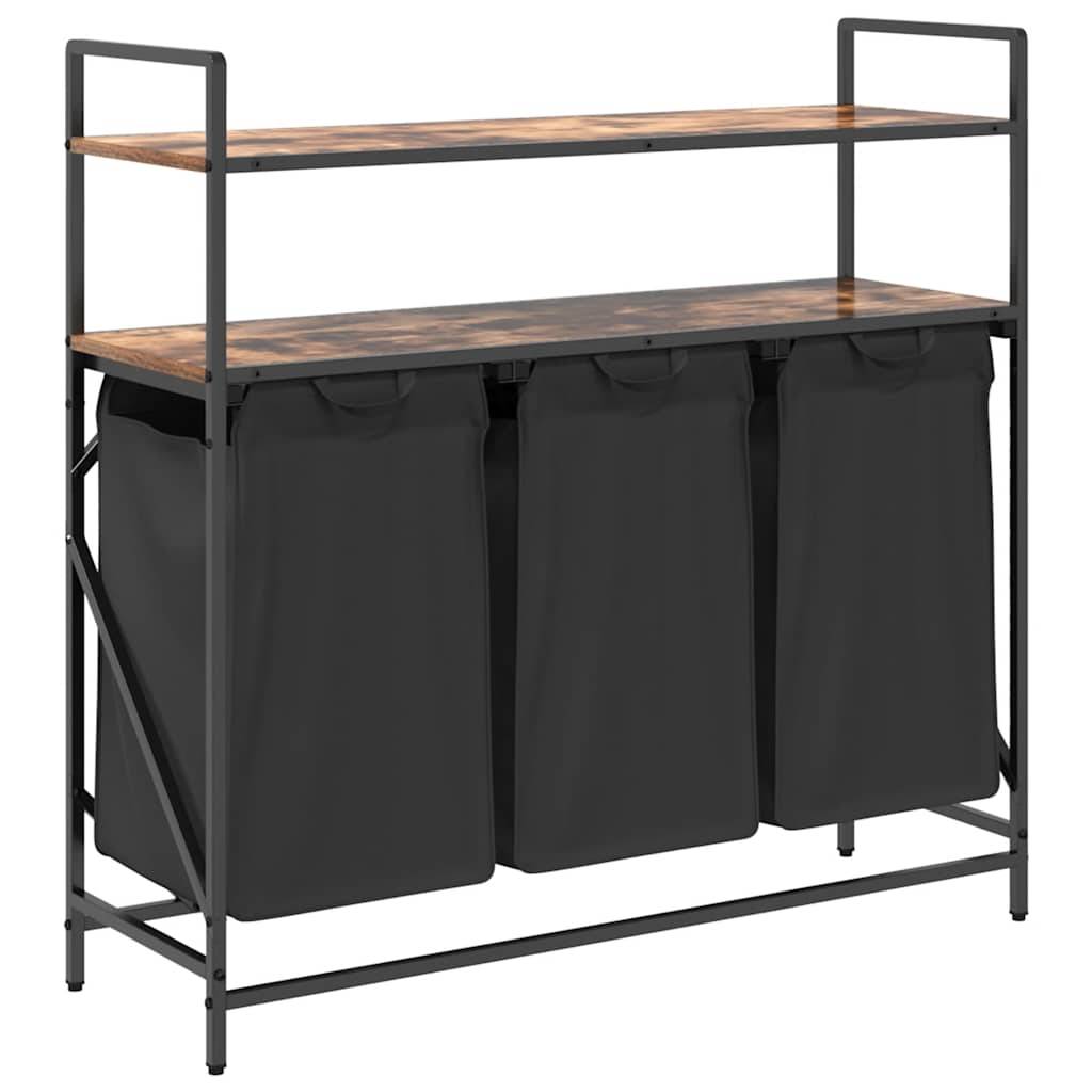 vidaXL Wäschekorb 3 Fächer mit Ablagen Räuchereiche