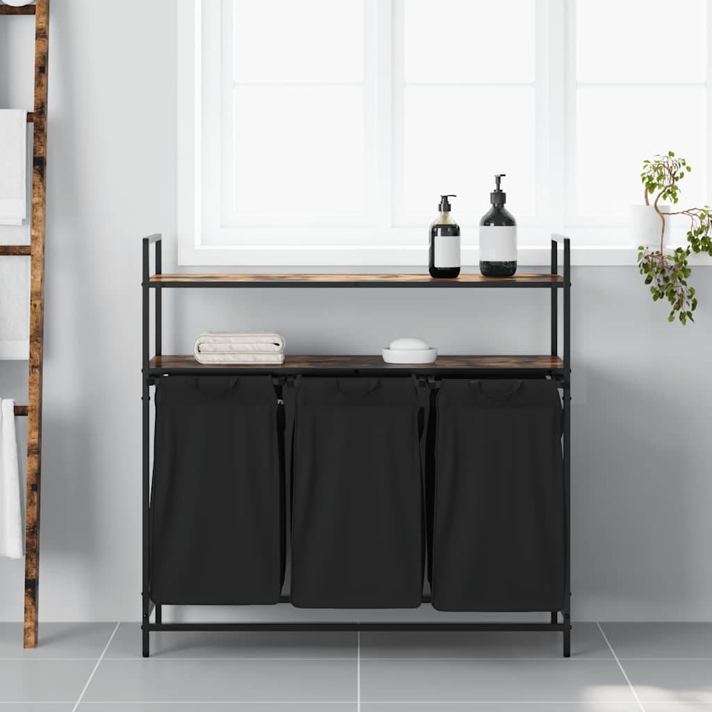 vidaXL Wäschekorb 3 Fächer mit Ablagen Räuchereiche