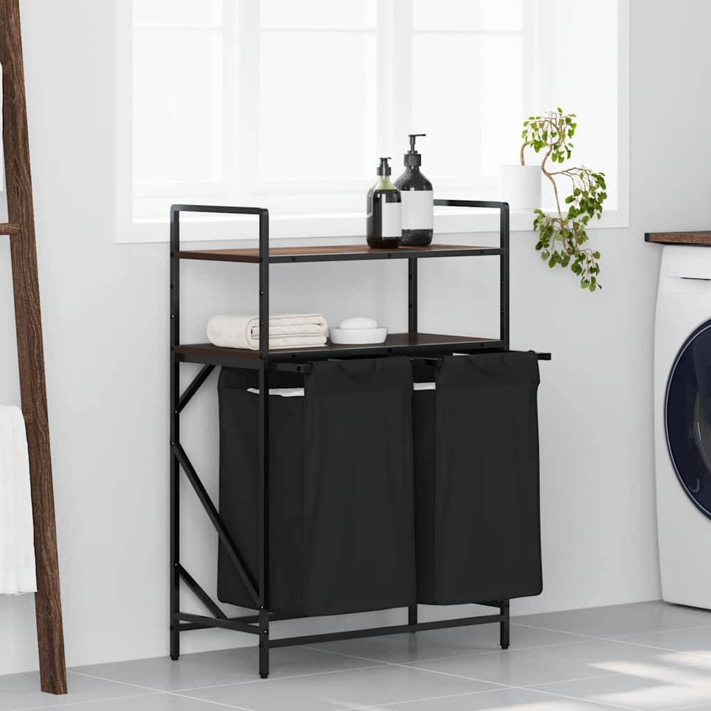 vidaXL Wäschekorb 2 Fächer mit Ablagen Braune Eiche