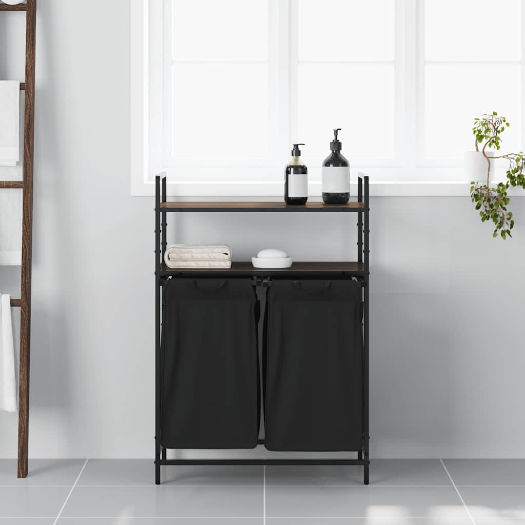 vidaXL Wäschekorb 2 Fächer mit Ablagen Braune Eiche