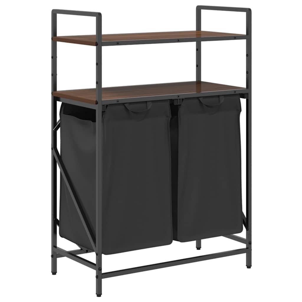 vidaXL Wäschekorb 2 Fächer mit Ablagen Braune Eiche