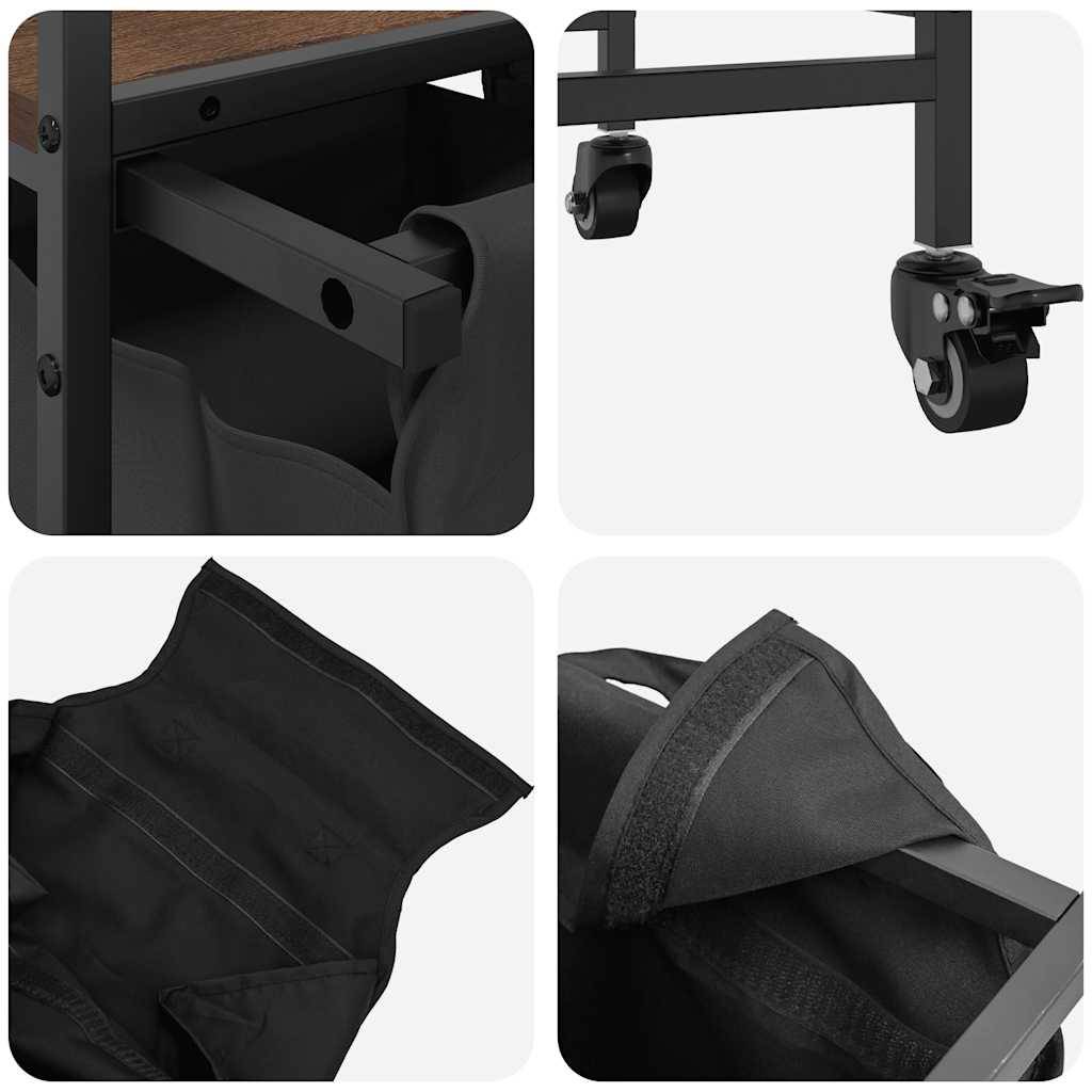 vidaXL Wäschekorb 3 Fächer mit Rollen Braune Eiche