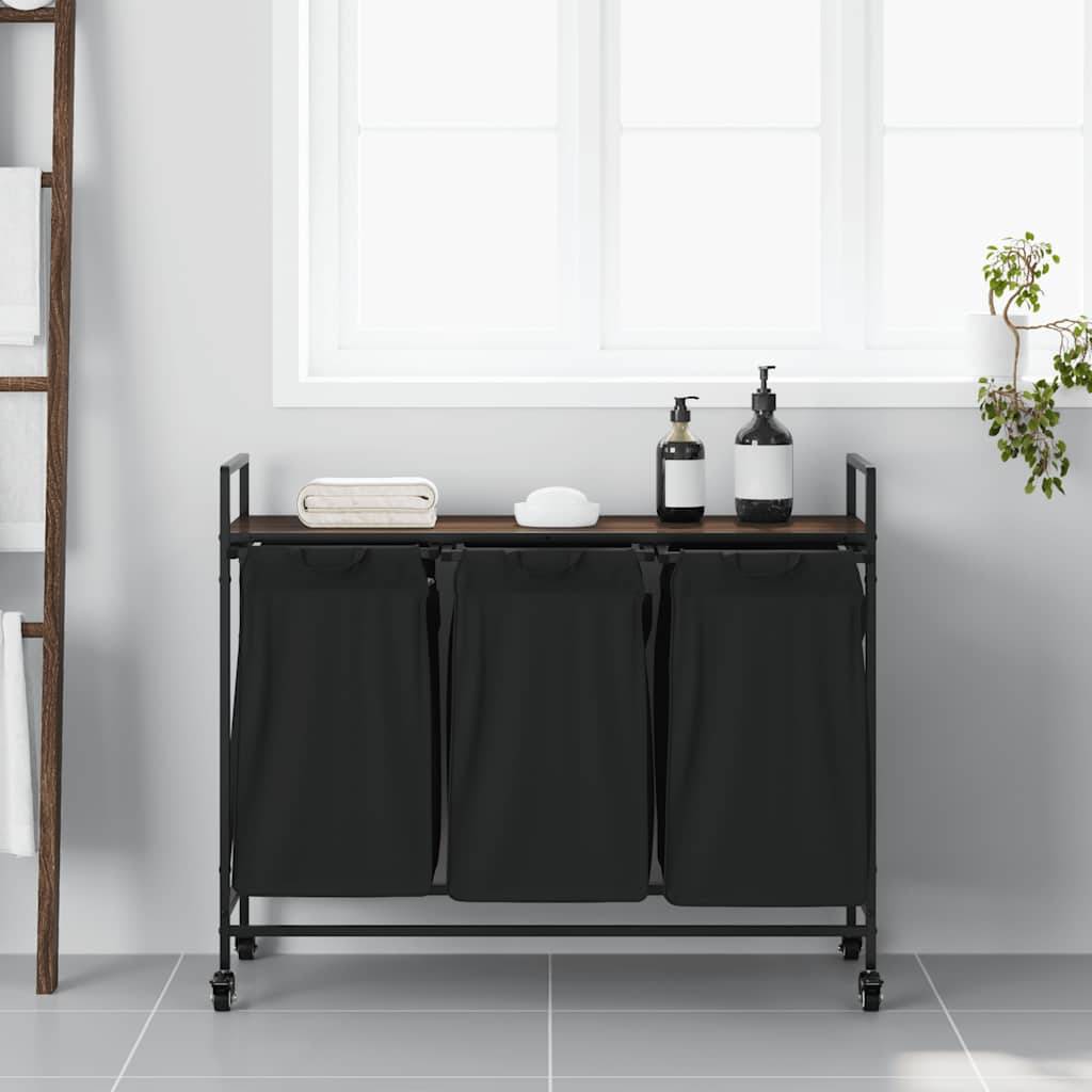 vidaXL Wäschekorb 3 Fächer mit Rollen Braune Eiche