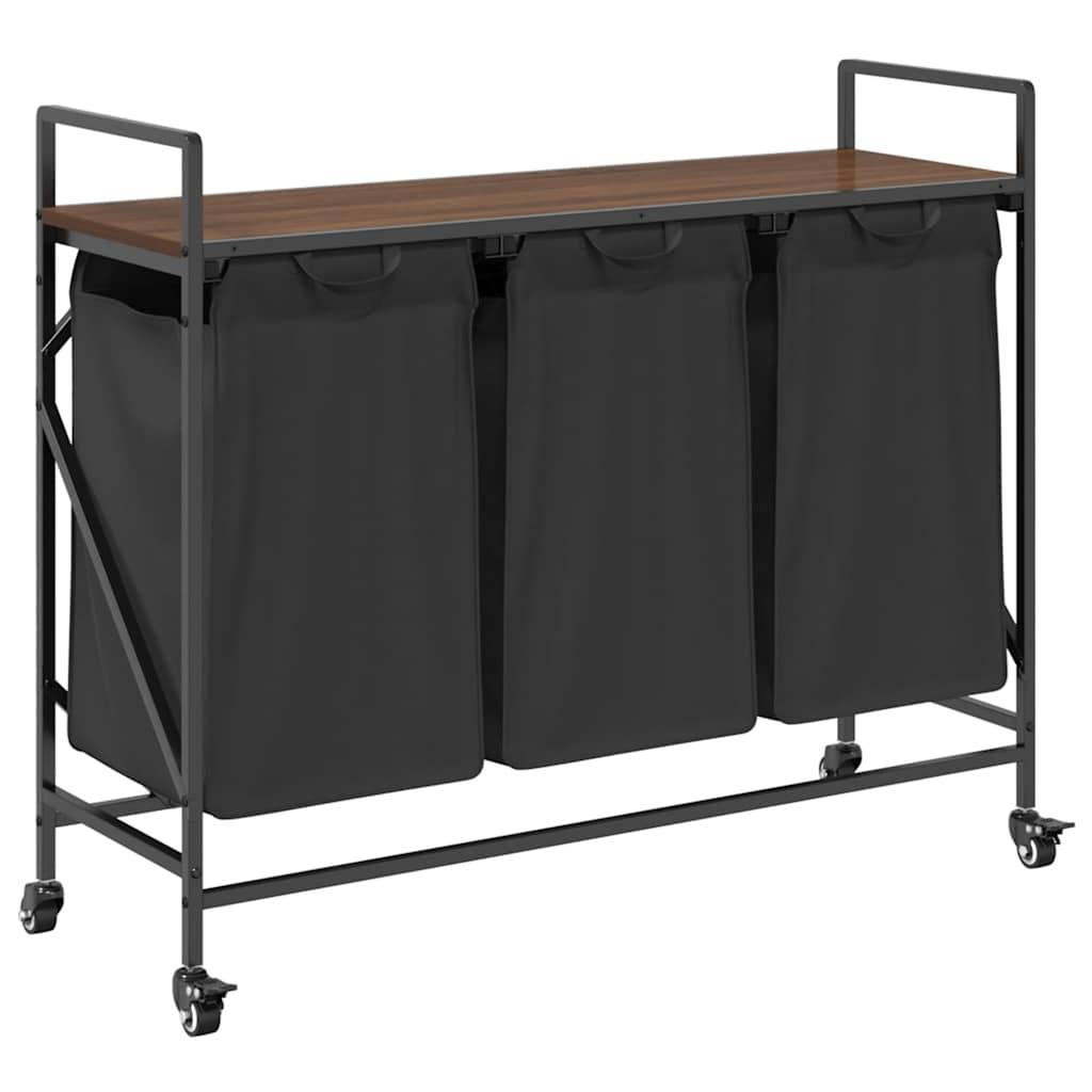 vidaXL Wäschekorb 3 Fächer mit Rollen Braune Eiche