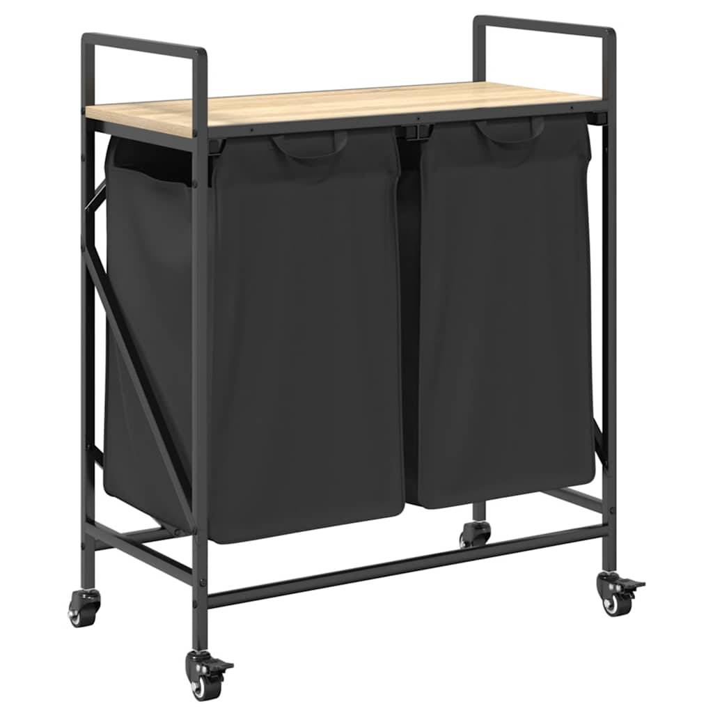 vidaXL Wäschekorb 2 Fächer mit Rollen Sonoma Eiche