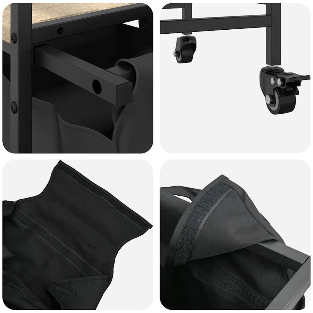 vidaXL Wäschekorb 2 Fächer mit Rollen Sonoma Eiche