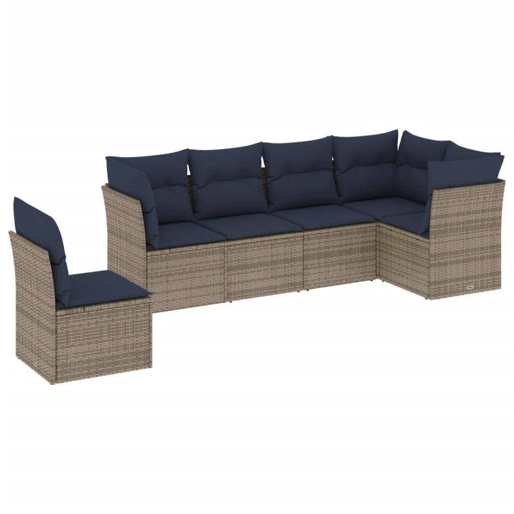vidaXL 6-teiliges Gartensofa-Set mit Kissen, grau, Polyrattan