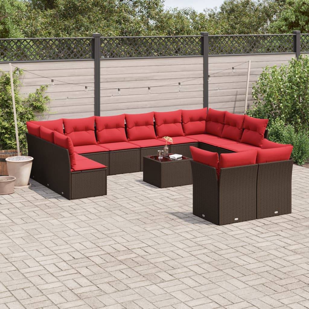 vidaXL 13-teiliges Gartensofa-Set mit Kissen, braun, Polyrattan