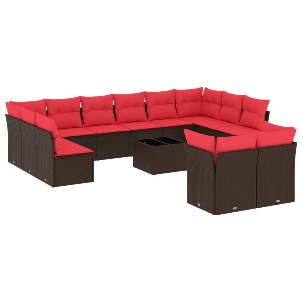 vidaXL 13-teiliges Gartensofa-Set mit Kissen, braun, Polyrattan