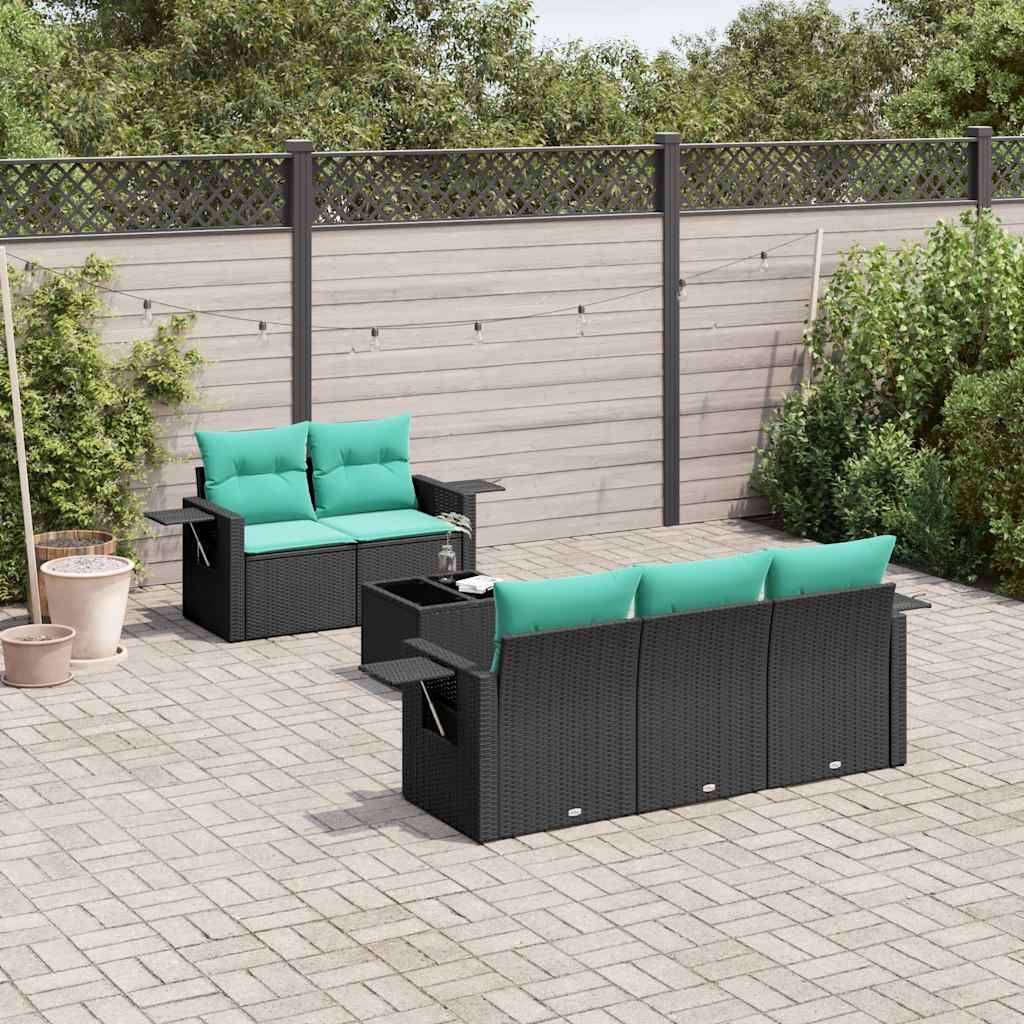 vidaXL 6-teiliges Gartensofa-Set mit Kissen, schwarzes Polyrattan