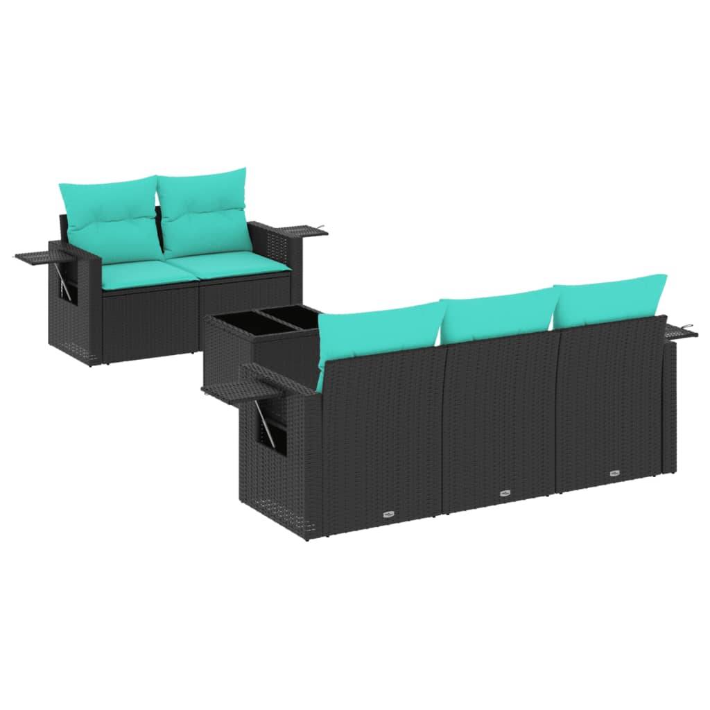 vidaXL 6-teiliges Gartensofa-Set mit Kissen, schwarzes Polyrattan