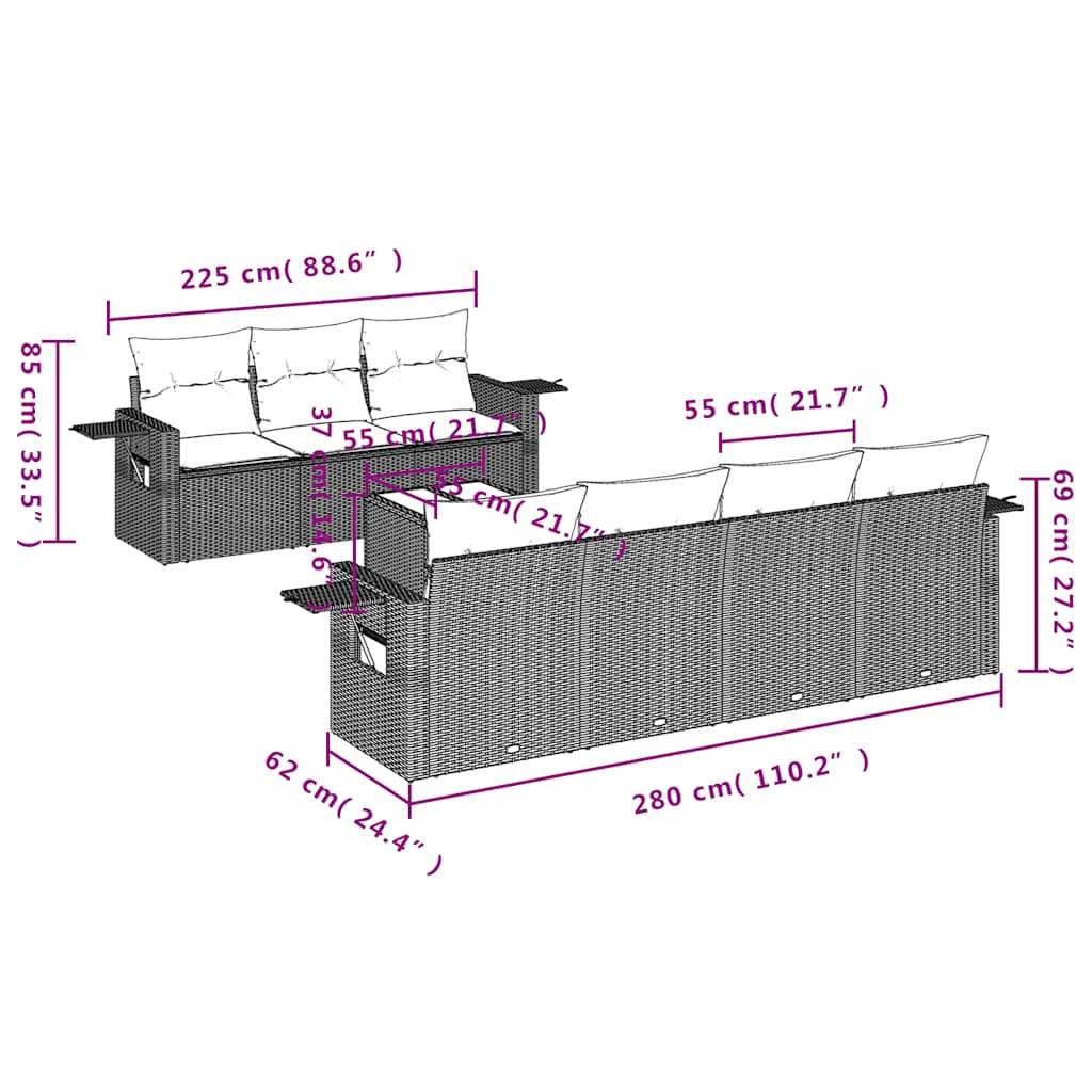 vidaXL 8-teiliges Gartensofa-Set mit Kissen, grau, Polyrattan