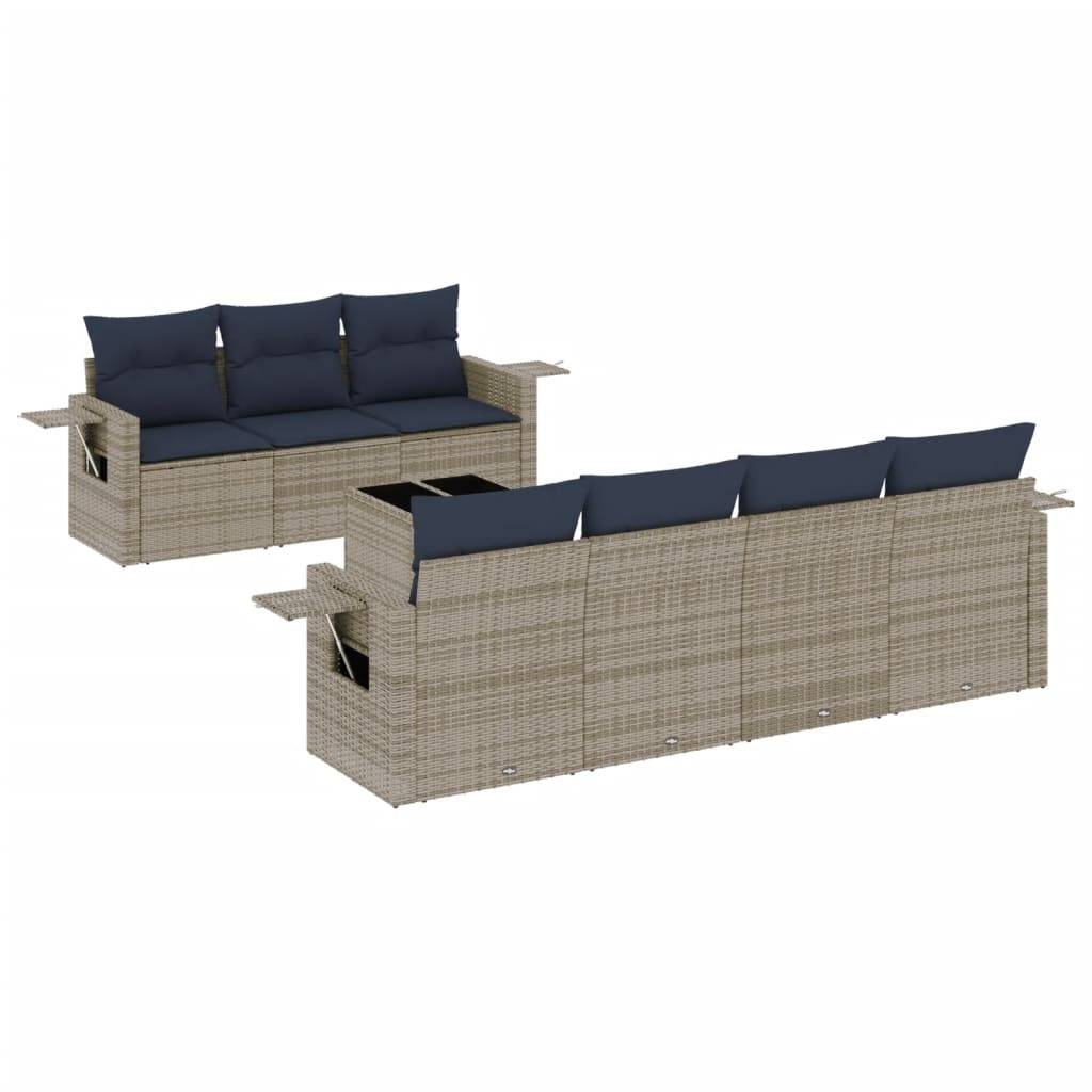 vidaXL 8-teiliges Gartensofa-Set mit Kissen, grau, Polyrattan