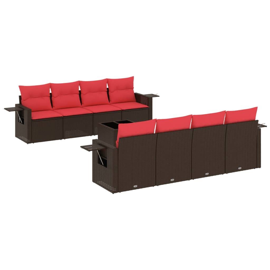 vidaXL 9-teiliges Gartensofa-Set mit Kissen, braun, Polyrattan