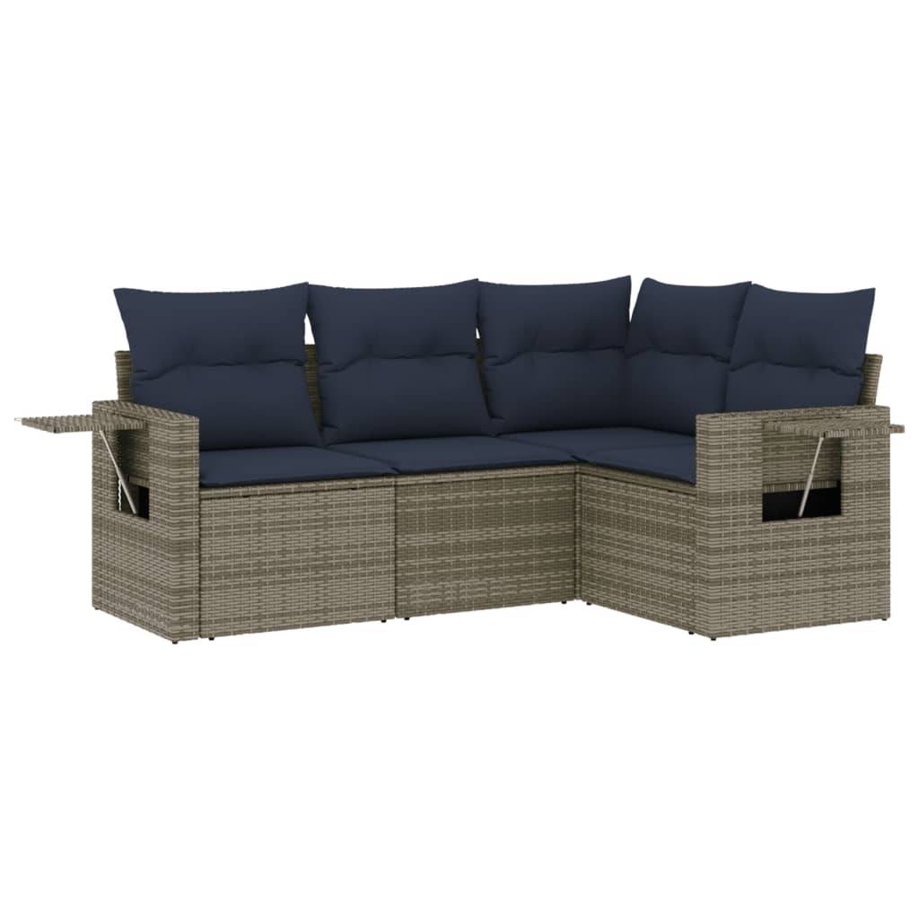vidaXL 4-teiliges Gartensofa-Set mit Kissen, grau, Polyrattan