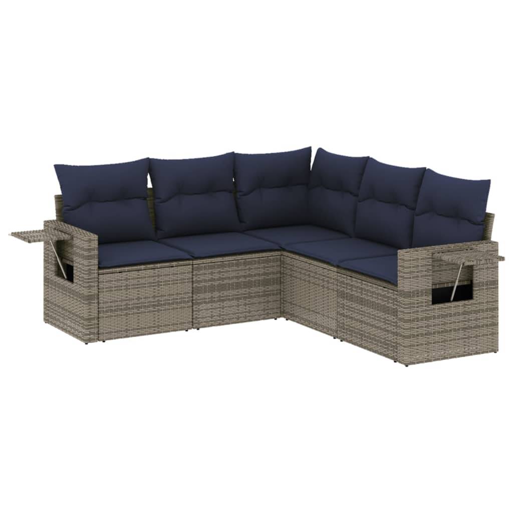 vidaXL 5-teiliges Gartensofa-Set mit Kissen, grau, Polyrattan