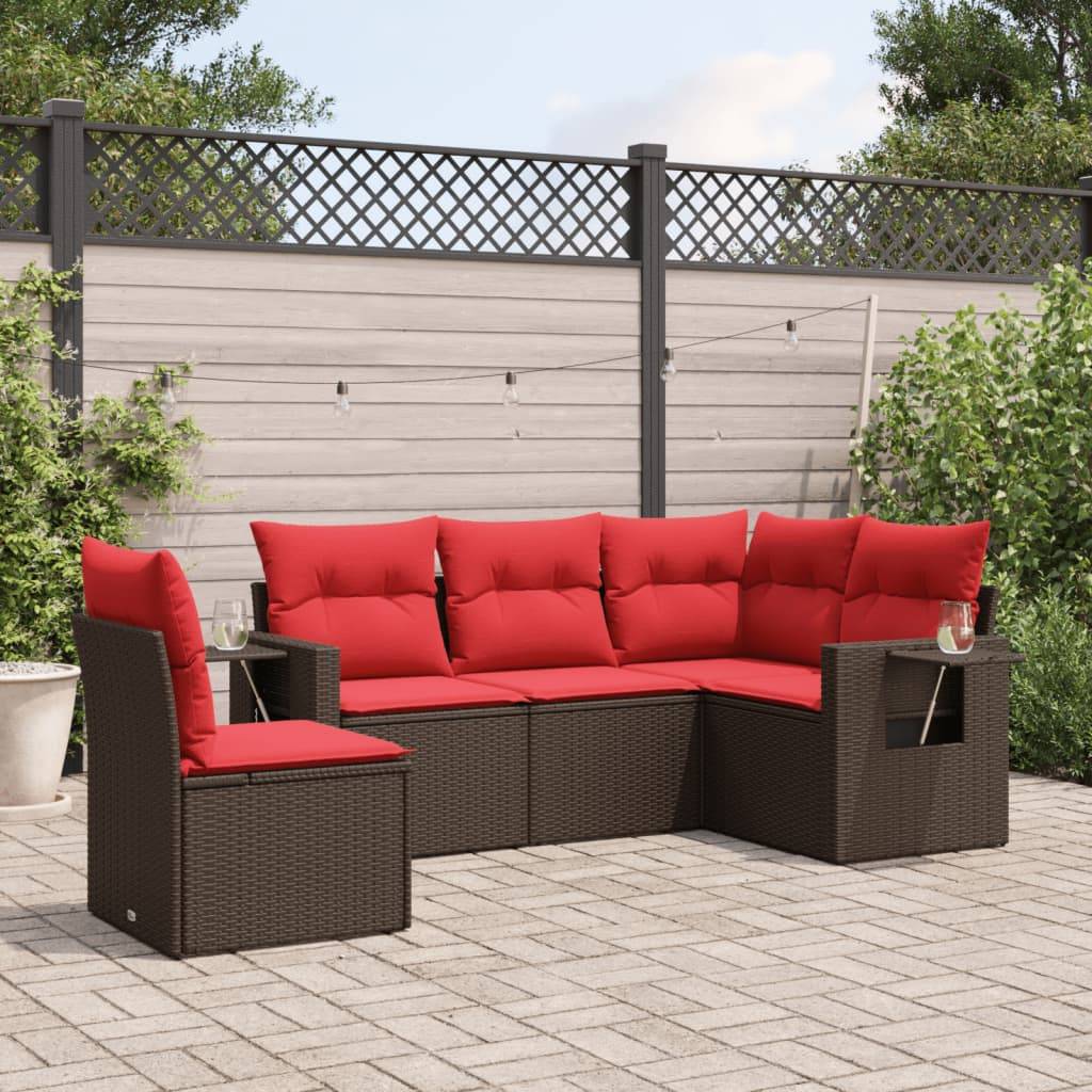 vidaXL 5-teiliges Gartensofa-Set mit Kissen, braun, Polyrattan