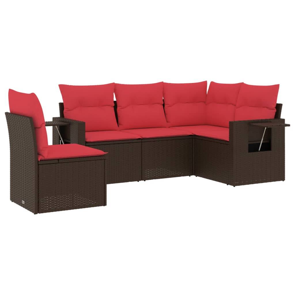 vidaXL 5-teiliges Gartensofa-Set mit Kissen, braun, Polyrattan