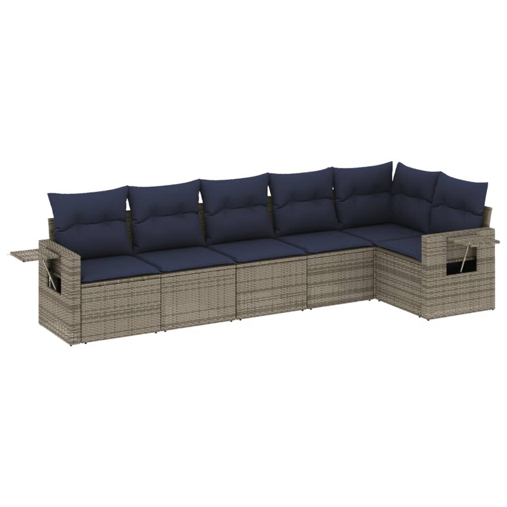 vidaXL 6-teiliges Gartensofa-Set mit Kissen, grau, Polyrattan