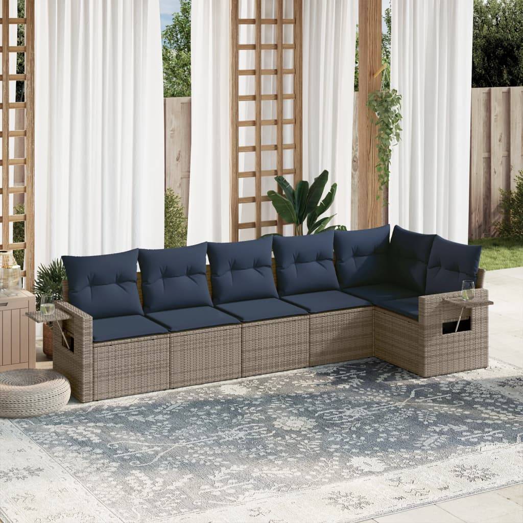 vidaXL 7-teiliges Gartensofa-Set mit Kissen, grau, Polyrattan