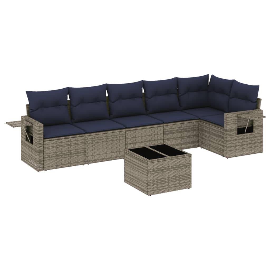 vidaXL 7-teiliges Gartensofa-Set mit Kissen, grau, Polyrattan