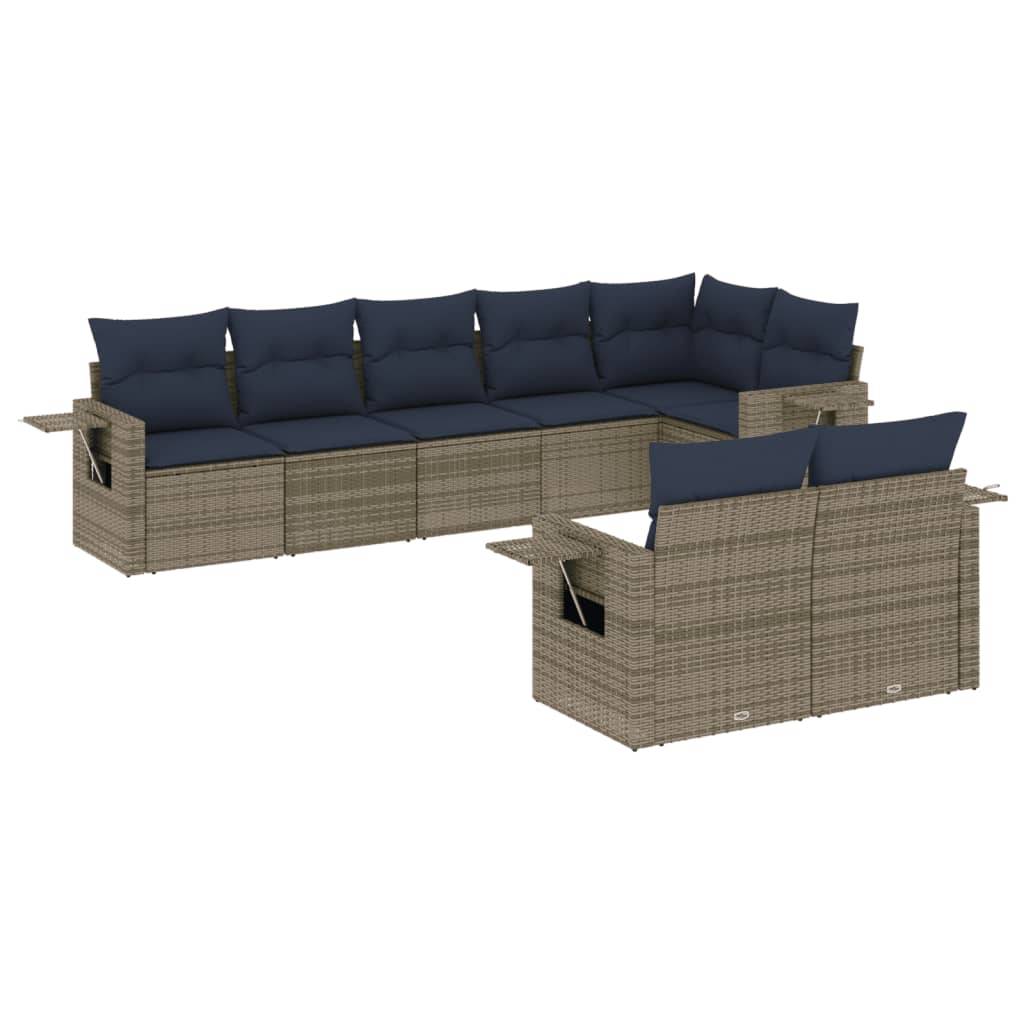 vidaXL 8-teiliges Gartensofa-Set mit Kissen, grau, Polyrattan